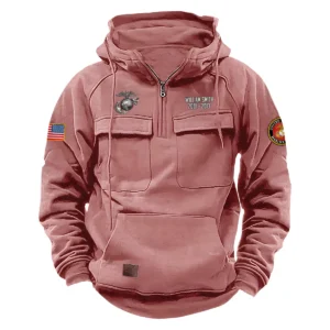 Personalized U.S. Marine Corps Tactical Quarter Zip Hoodie Service and Sacrifice Edition Loyal Heritage Gift for U.S. Marine Corps Veterans Pink