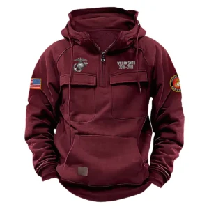 Loyal Devotion Custom U.S. Marine Corps Tactical Quarter Zip Hoodie Service and Sacrifice Edition for U.S. Marine Corps Veterans Wine Red