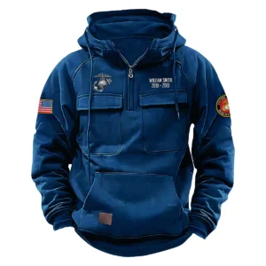 U.S. Marine Corps Veterans Loyal Spirit Custom U.S. Marine Corps Tactical Quarter Zip Hoodie Service and Sacrifice Edition Dark Blue