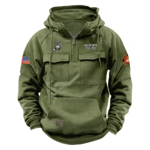 Personalized U.S. Marine Corps Tactical Quarter Zip Hoodie Service and Sacrifice Edition Celebrating Loyal Tribute for U.S. Marine Corps Veterans Army Green