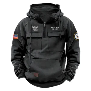 Personalized U.S. Navy Tactical Quarter Zip Hoodie Service and Sacrifice Edition Proud Honor Gift for U.S. Navy Veterans Gray