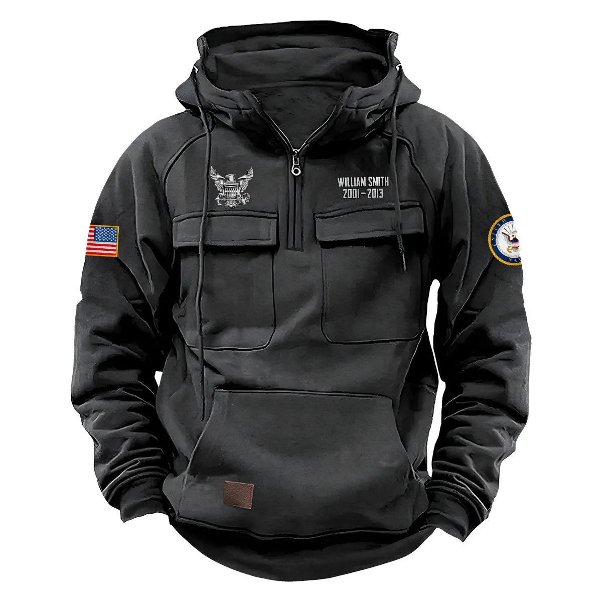 Personalized U.S. Navy Tactical Quarter Zip Hoodie Service and Sacrifice Edition Proud Honor Gift for U.S. Navy Veterans Gray Personalized U.S. Navy Tactical Quarter Zip Hoodie Service and Sacrifice Edition Proud Honor Gift for U.S. Navy Veterans Gray