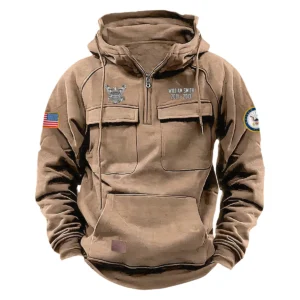 Proud Service Custom U.S. Navy Tactical Quarter Zip Hoodie Service and Sacrifice Edition for U.S. Navy Veterans Khaki
