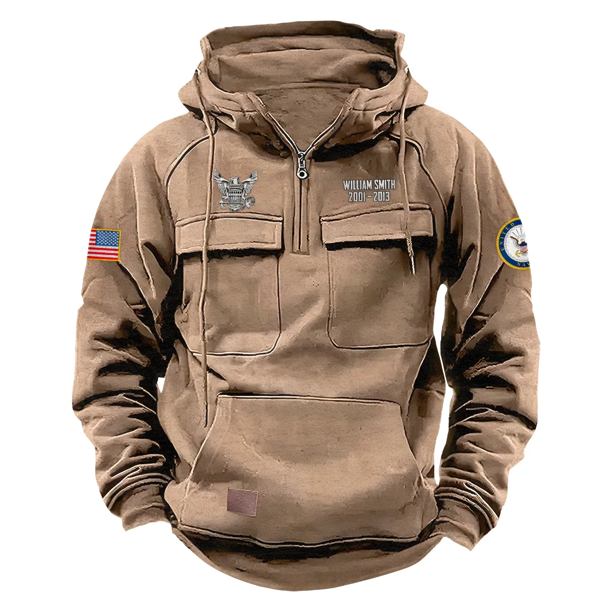 Proud Service Custom U.S. Navy Tactical Quarter Zip Hoodie Service and Sacrifice Edition for U.S. Navy Veterans Khaki Proud Service Custom U.S. Navy Tactical Quarter Zip Hoodie Service and Sacrifice Edition for U.S. Navy Veterans Khaki