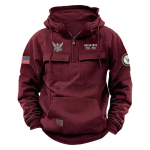 Custom Proud Legacy U.S. Navy Tactical Quarter Zip Hoodie Service and Sacrifice Edition Honoring U.S. Navy Veterans Wine Red