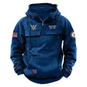 Proud Freedom Edition Personalized U.S. Navy Tactical Quarter Zip Hoodie Service and Sacrifice Edition for U.S. Navy Veterans Dark Blue