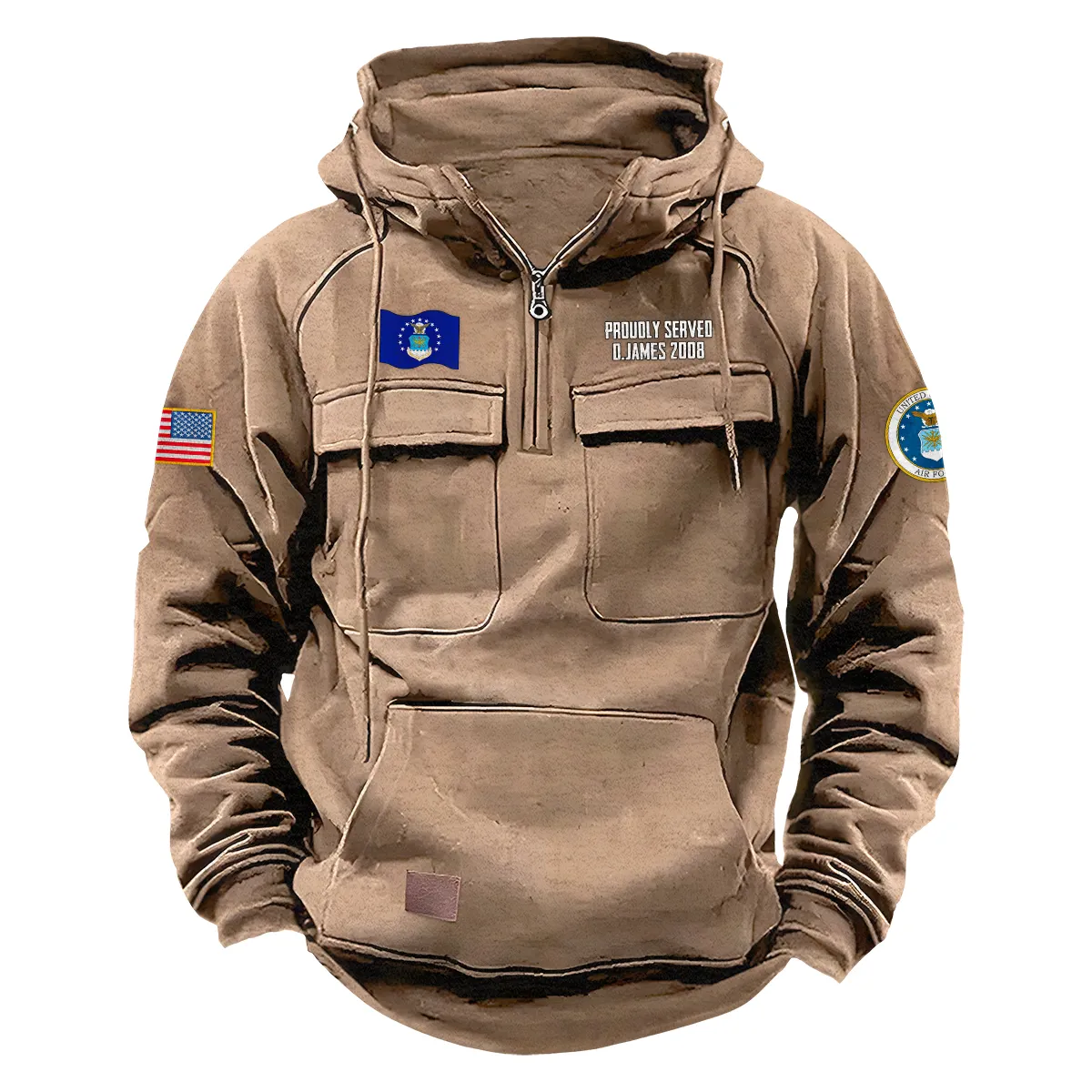 Proud Strength Inspired Custom U.S. Air Force Tactical Quarter Zip Hoodie Proud Veteran Edition for U.S. Air Force Veterans Khaki Proud Strength Inspired Custom U.S. Air Force Tactical Quarter Zip Hoodie Proud Veteran Edition for U.S. Air Force Veterans Khaki