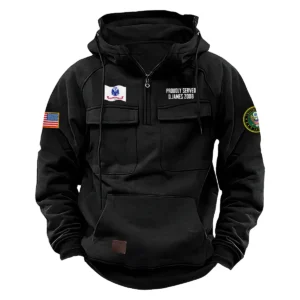 Personalized U.S. Army Tactical Quarter Zip Hoodie Proud Veteran Edition Brave Valor Gift for U.S. Army Veterans Black