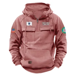 U.S. Coast Guard Tactical Quarter Zip Hoodie Proud Veteran Edition Personalized Brave Service Tribute for U.S. Coast Guard Veterans Pink