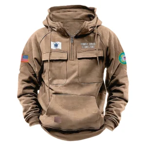 Custom Brave Duty U.S. Coast Guard Tactical Quarter Zip Hoodie Proud Veteran Edition Honoring U.S. Coast Guard Veterans Khaki