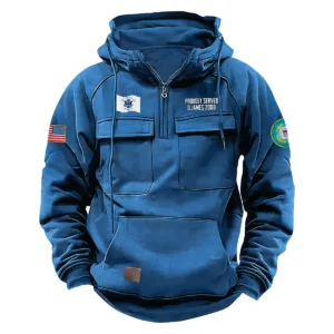 Brave Legacy Edition Personalized U.S. Coast Guard Tactical Quarter Zip Hoodie Proud Veteran Edition for U.S. Coast Guard Veterans Blue