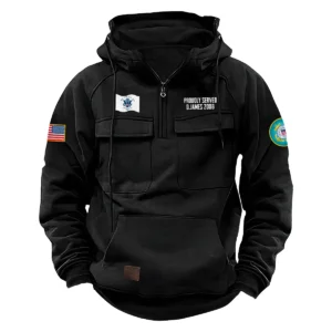 Personalized U.S. Coast Guard Tactical Quarter Zip Hoodie Proud Veteran Edition Celebrating Brave Courage for U.S. Coast Guard Veterans Black