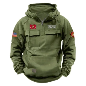 U.S. Marine Corps Tactical Quarter Zip Hoodie Proud Veteran Edition Custom Brave Pride Salute to U.S. Marine Corps Veterans Army Green