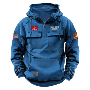 Personalized U.S. Marine Corps Tactical Quarter Zip Hoodie Proud Veteran Edition Brave Brotherhood Gift for U.S. Marine Corps Veterans Blue