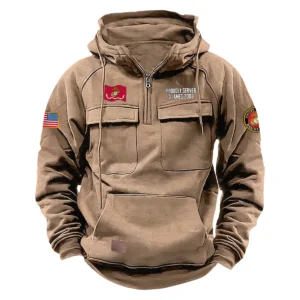 Brave Commitment Custom U.S. Marine Corps Tactical Quarter Zip Hoodie Proud Veteran Edition for U.S. Marine Corps Veterans Khaki