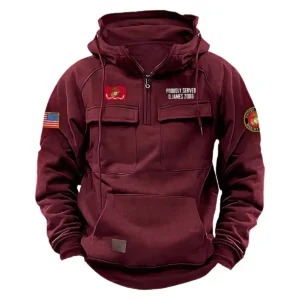 Brave Excellence Edition Personalized U.S. Marine Corps Tactical Quarter Zip Hoodie Proud Veteran Edition for U.S. Marine Corps Veterans Wine Red