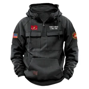 U.S. Marine Corps Veterans Brave Patriotism Custom U.S. Marine Corps Tactical Quarter Zip Hoodie Proud Veteran Edition Gray