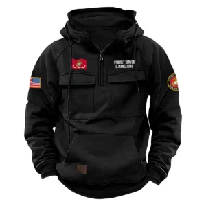 Personalized U.S. Marine Corps Tactical Quarter Zip Hoodie Proud Veteran Edition Celebrating Brave Respect for U.S. Marine Corps Veterans Black