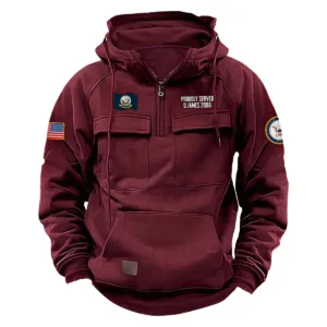 U.S. Navy Tactical Quarter Zip Hoodie Proud Veteran Edition Custom Brave Loyalty Salute to U.S. Navy Veterans Wine Red