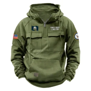 Personalized U.S. Navy Tactical Quarter Zip Hoodie Proud Veteran Edition Brave Fortitude Gift for U.S. Navy Veterans Army Green