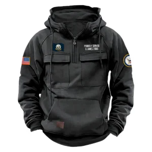 Distinguished Valor Custom U.S. Navy Tactical Quarter Zip Hoodie Proud Veteran Edition for U.S. Navy Veterans Gray