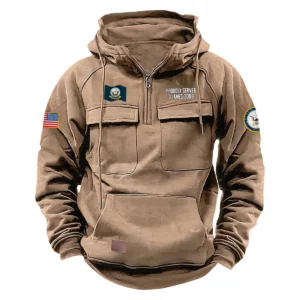 U.S. Navy Tactical Quarter Zip Hoodie Proud Veteran Edition Personalized Distinguished Honor Tribute for U.S. Navy Veterans Khaki