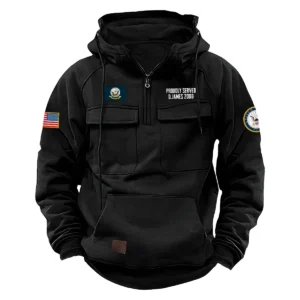 Custom Distinguished Service U.S. Navy Tactical Quarter Zip Hoodie Proud Veteran Edition Honoring U.S. Navy Veterans Black