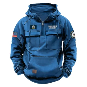 Distinguished Duty Edition Personalized U.S. Navy Tactical Quarter Zip Hoodie Proud Veteran Edition for U.S. Navy Veterans Blue