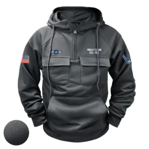 Distinguished Courage Inspired Custom U.S. Air Force E2 3RDC Tactical Quarter Zip Hoodie for U.S. Air Force Veterans Gray