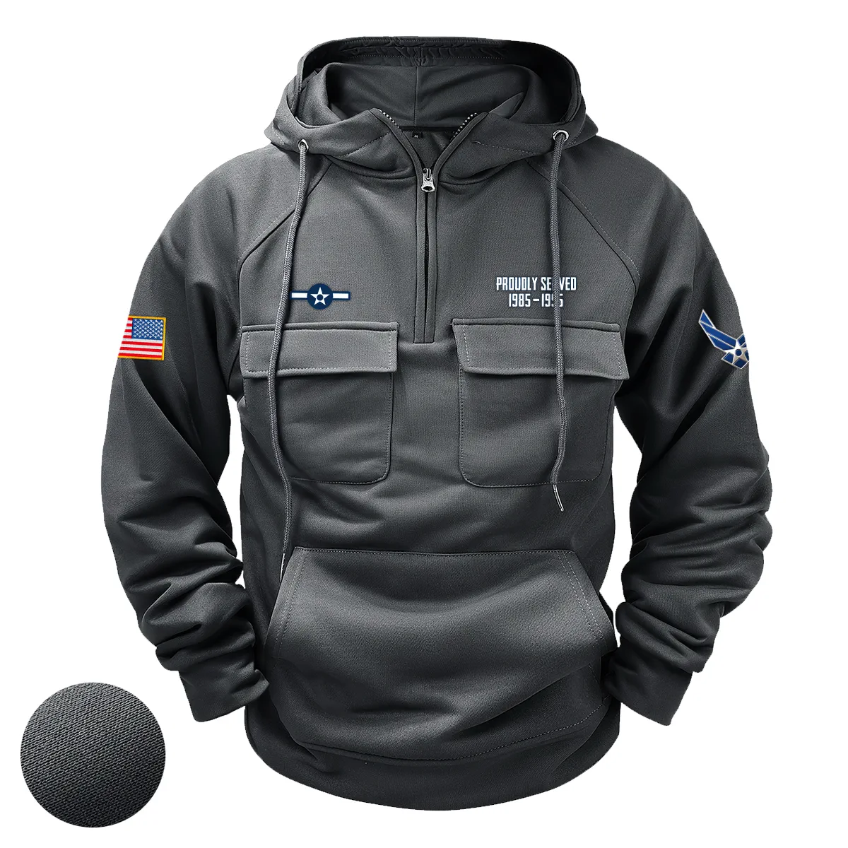 Distinguished Courage Inspired Custom U.S. Air Force E2 3RDC Tactical Quarter Zip Hoodie for U.S. Air Force Veterans Gray Distinguished Courage Inspired Custom U.S. Air Force E2 3RDC Tactical Quarter Zip Hoodie for U.S. Air Force Veterans Gray