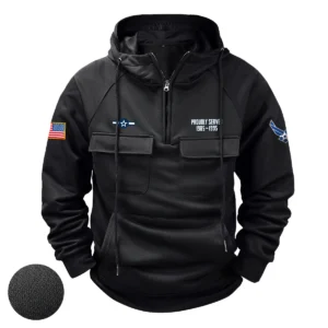 Distinguished Brotherhood Custom U.S. Air Force E2 3RDC Tactical Quarter Zip Hoodie for U.S. Air Force Veterans Black