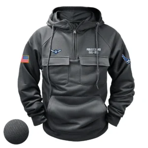 U.S. Air Force E2 AMN Tactical Quarter Zip Hoodie Personalized Distinguished Commitment Tribute for U.S. Air Force Veterans Gray