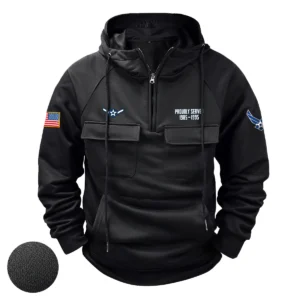 Distinguished Respect Inspired Custom U.S. Air Force E2 AMN Tactical Quarter Zip Hoodie for U.S. Air Force Veterans Black