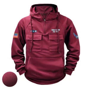 Distinguished Fortitude Custom U.S. Air Force E3 2NDC Tactical Quarter Zip Hoodie for U.S. Air Force Veterans Wine Red
