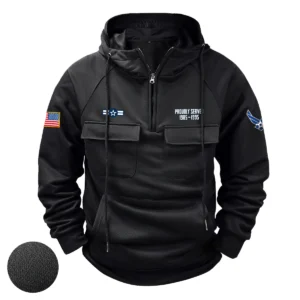 Custom Unwavering Honor U.S. Air Force E3 2NDC Tactical Quarter Zip Hoodie Honoring U.S. Air Force Veterans Black