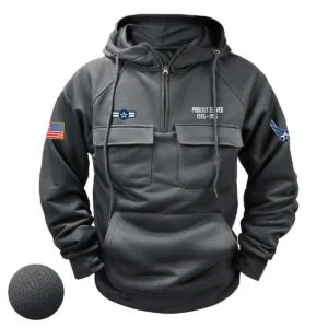 Unwavering Service Edition Personalized U.S. Air Force E3 2NDC Tactical Quarter Zip Hoodie for U.S. Air Force Veterans Gray