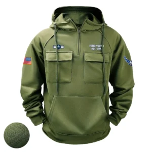 U.S. Air Force Veterans Unwavering Duty Custom U.S. Air Force E3 2NDC Tactical Quarter Zip Hoodie Army Green