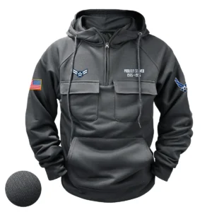 Personalized U.S. Air Force E3 A1C Tactical Quarter Zip Hoodie Celebrating Unwavering Legacy for U.S. Air Force Veterans Gray