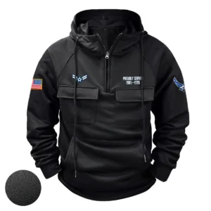 Personalized U.S. Air Force E3 A1C Tactical Quarter Zip Hoodie Unwavering Strength Gift for U.S. Air Force Veterans Black