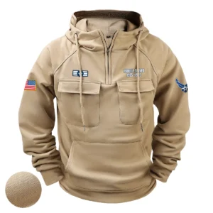 Custom Unwavering Commitment U.S. Air Force E4 1STC Tactical Quarter Zip Hoodie Honoring U.S. Air Force Veterans Khaki