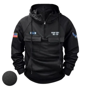 Unwavering Patriotism Inspired Custom U.S. Air Force E4 1STC Tactical Quarter Zip Hoodie for U.S. Air Force Veterans Black