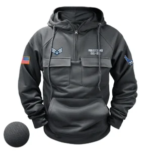 Personalized U.S. Air Force E4 SRA Tactical Quarter Zip Hoodie Unwavering Tribute Gift for U.S. Air Force Veterans Gray