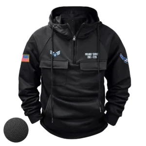 Custom Noble Valor U.S. Air Force E4 SRA Tactical Quarter Zip Hoodie Honoring U.S. Air Force Veterans Black