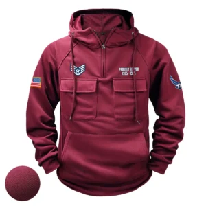 U.S. Air Force E5 SSGT Tactical Quarter Zip Hoodie Personalized Noble Pride Tribute for U.S. Air Force Veterans Wine Red