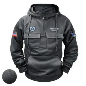 U.S. Air Force E6 TSGT Tactical Quarter Zip Hoodie Custom Noble Respect Salute to U.S. Air Force Veterans Gray