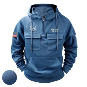 Personalized U.S. Air Force E6 TSGT Tactical Quarter Zip Hoodie Noble Spirit Gift for U.S. Air Force Veterans Blue