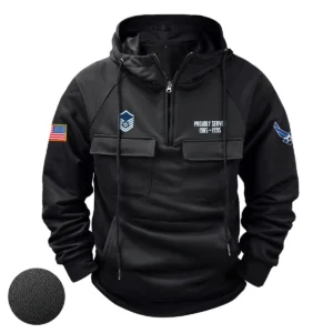 Custom Noble Fortitude U.S. Air Force E7A MSGT Tactical Quarter Zip Hoodie Honoring U.S. Air Force Veterans Black