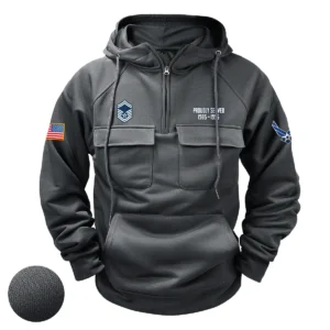 Personalized U.S. Air Force E8A SMSGT Tactical Quarter Zip Hoodie Heroic Courage Gift for U.S. Air Force Veterans Gray
