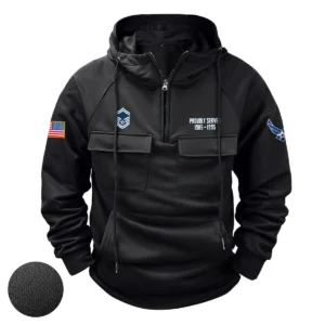 Custom Heroic Pride U.S. Air Force E8A SMSGT Tactical Quarter Zip Hoodie Honoring U.S. Air Force Veterans Black