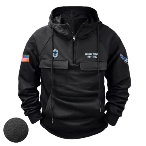 Heroic Devotion Inspired Custom U.S. Air Force E9A CMSGT Tactical Quarter Zip Hoodie for U.S. Air Force Veterans Black